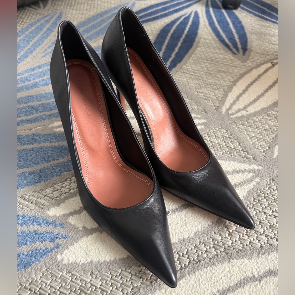 Amina Muaddi Classic Black Pointed Toe Pumps